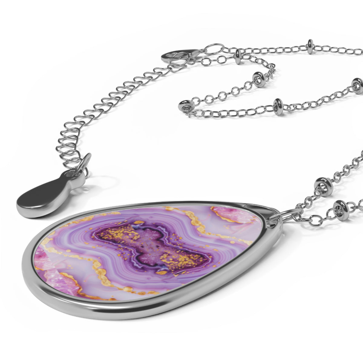 Elegant Purple Agate-Print Teardrop Pendant Necklace