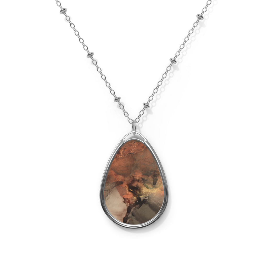 Elegant Warm Earth-Tone Print Teardrop Pendant Necklace