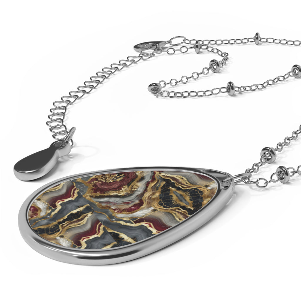 Elegant Agate-Print Oval Pendant Necklace