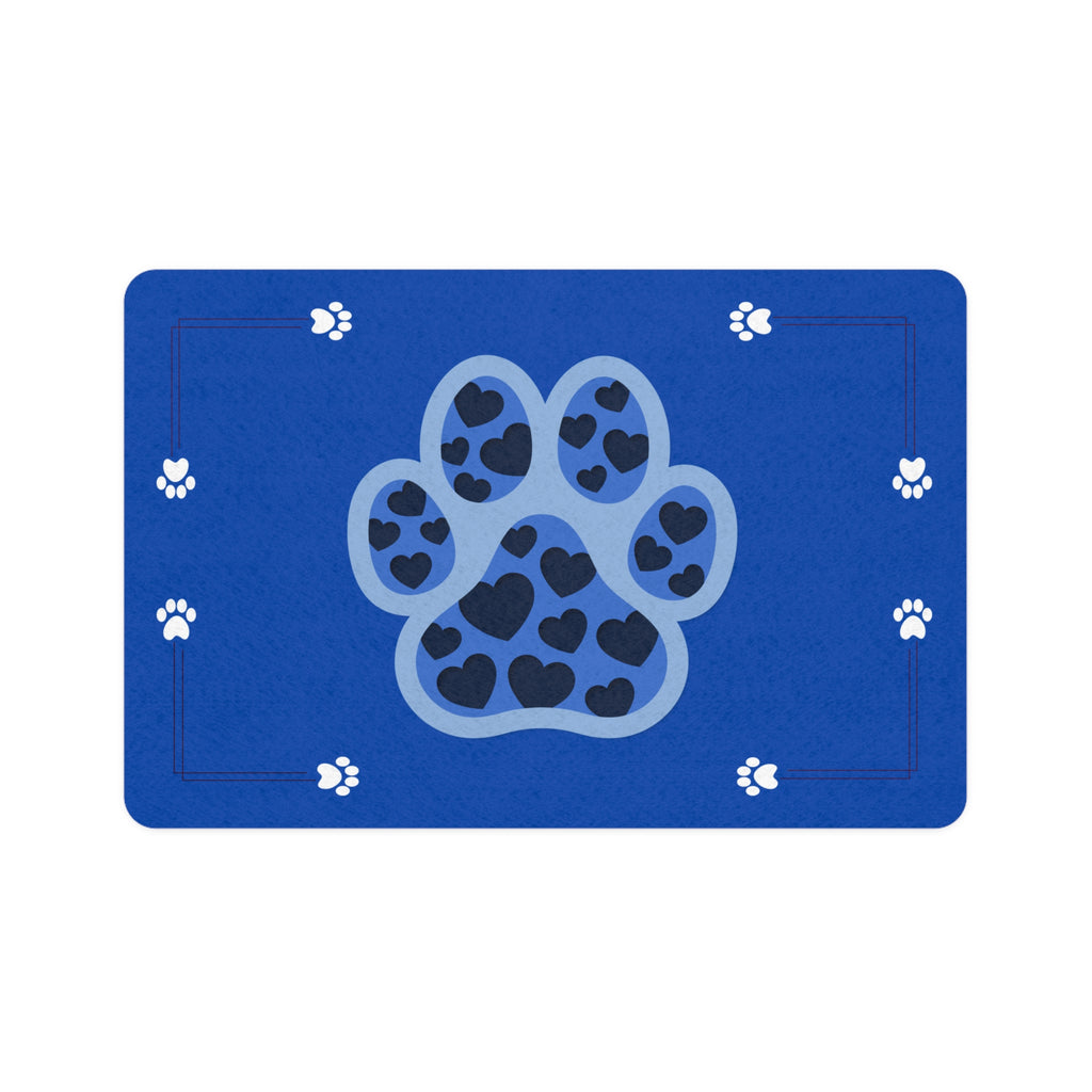 Blue Paw Print Lovely Pet Food Mat (12x18) — Non-Slip Feeding Placemat for Dogs & Cats