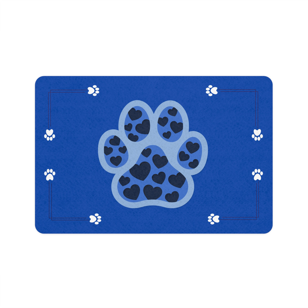 Blue Paw Print Lovely Pet Food Mat (12x18) — Non-Slip Feeding Placemat for Dogs & Cats