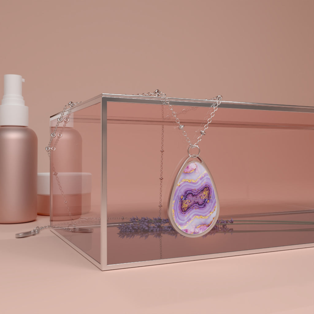 Elegant Purple Agate-Print Teardrop Pendant Necklace