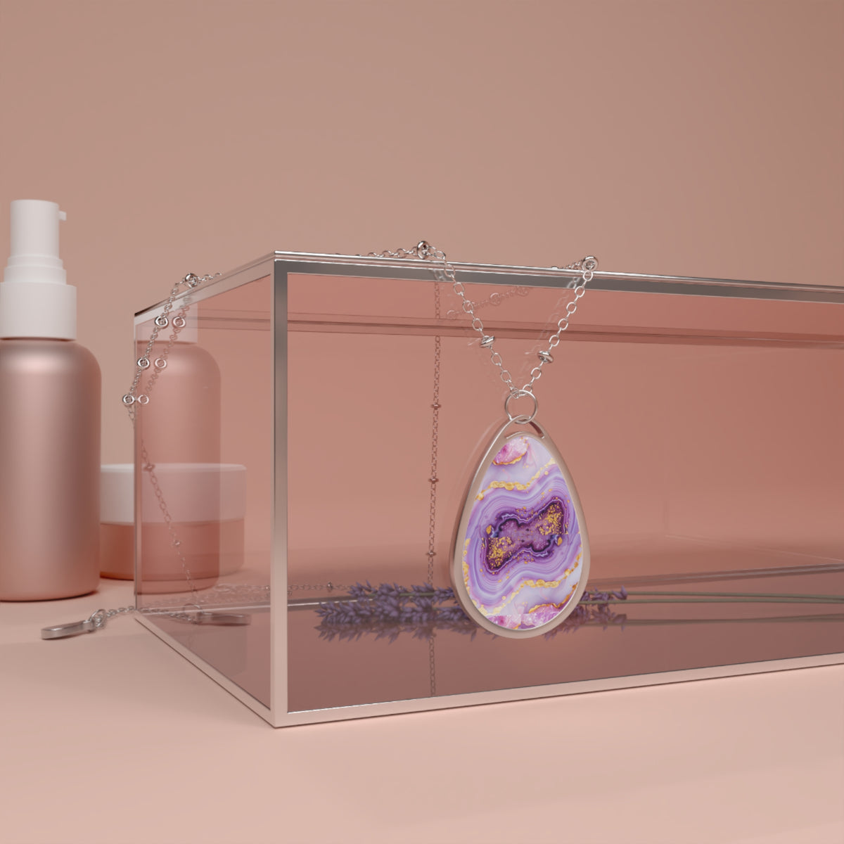 Elegant Purple Agate-Print Teardrop Pendant Necklace