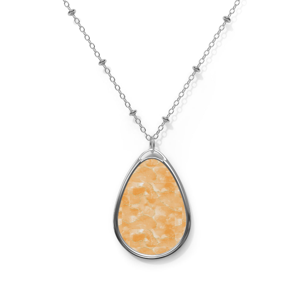 Elegant Peach Marble-Print Oval Pendant Necklace