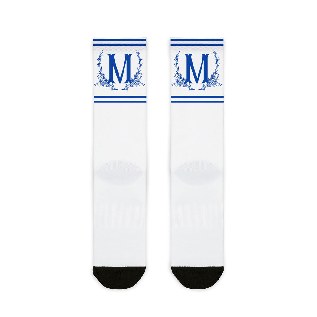 Blue Monogram M Cool Crew Socks | Personalized Initial Socks