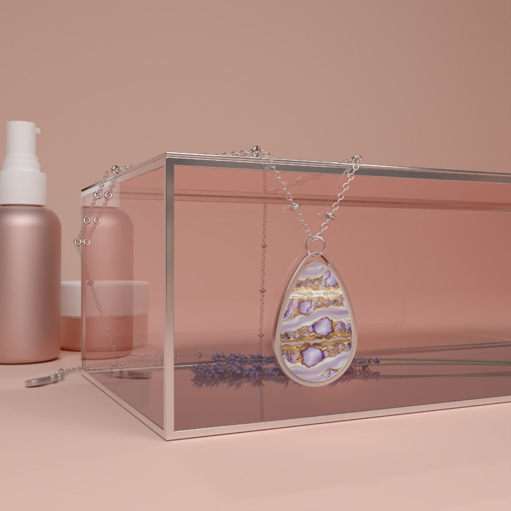 Elegant Lavender Agate-Print Teardrop Pendant Necklace