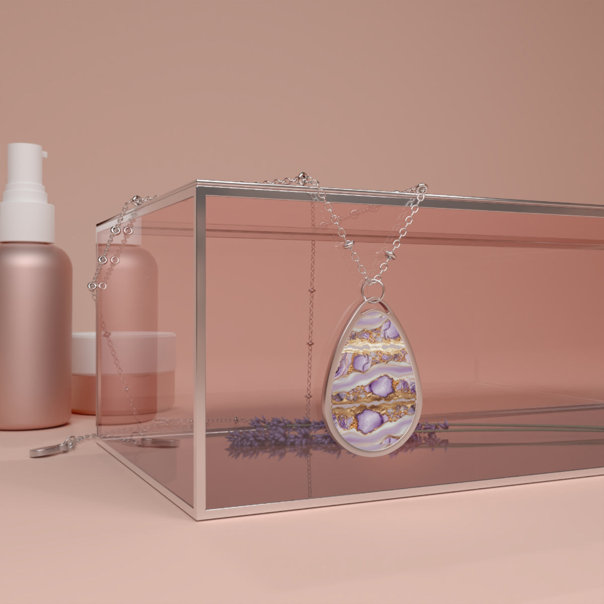 Elegant Lavender Agate-Print Teardrop Pendant Necklace