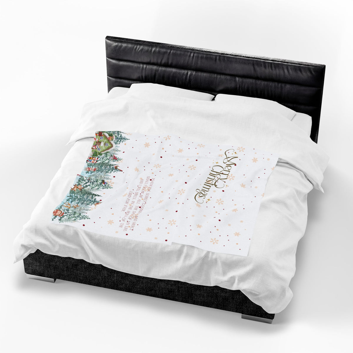 Christmas Psalms 23:6 Velveteen Plush Blanket — Winter Village Holiday Throw