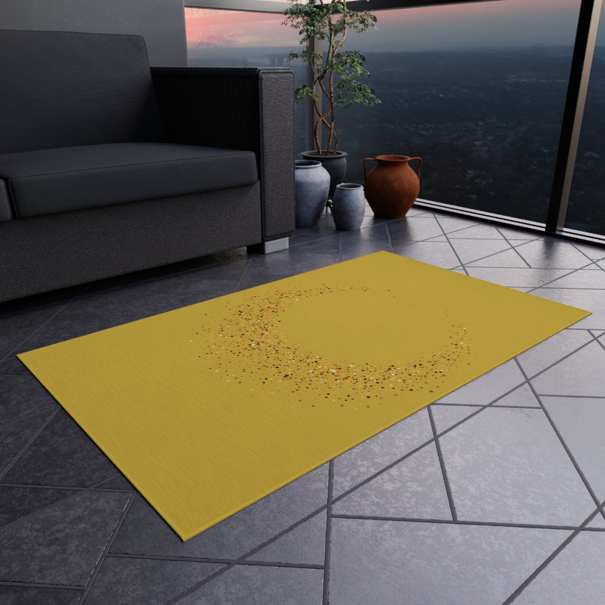 Elegant Crescent Confetti Outdoor Rug — Weatherproof Patio Doormat