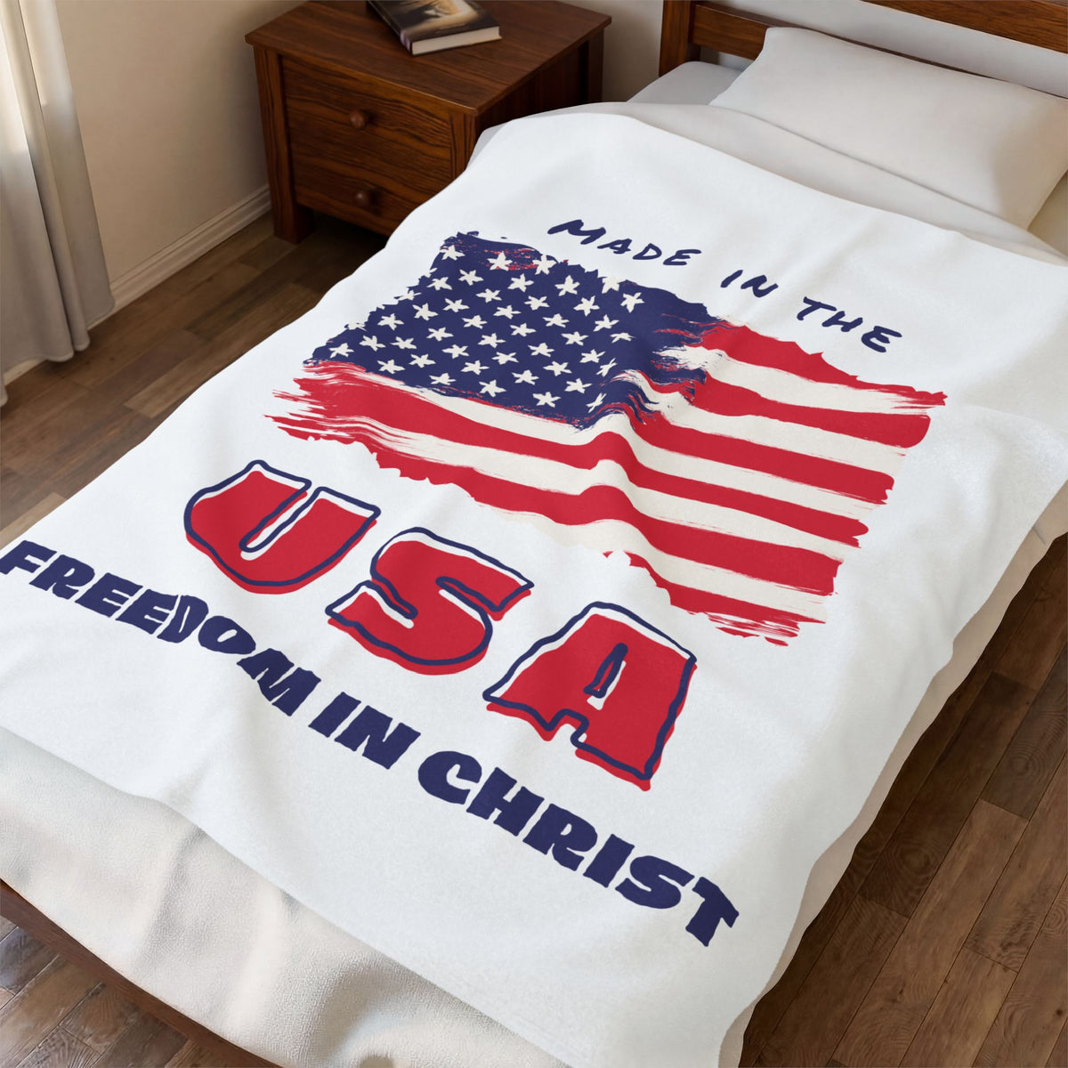 Freedom in Christ Flag Faith Velveteen Plush Blanket