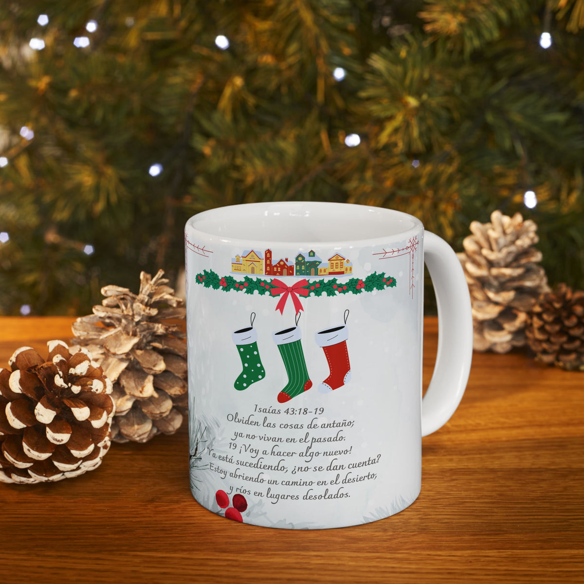 Christmas Bible Verses Ceramic Mug (11oz) — Holiday Holly & Snow Design