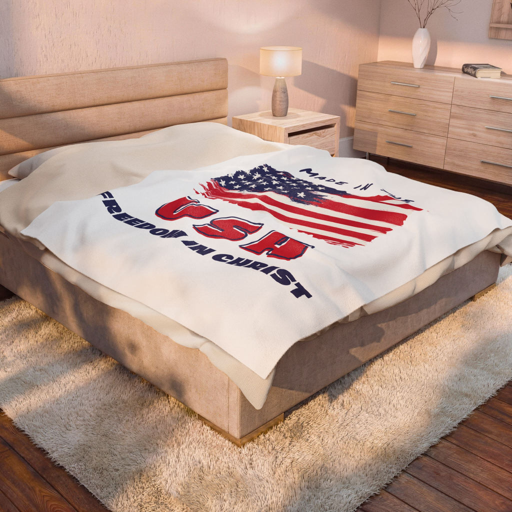 Freedom in Christ Flag Faith Velveteen Plush Blanket