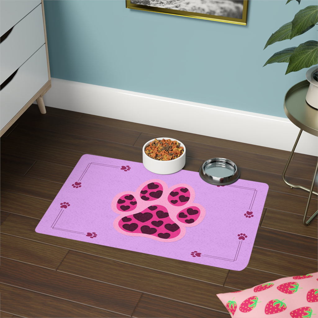 Pink Leopard Paw Pet Food Mat (12x18) – Cute Non-Slip Feeding Placemat for Cats & Small Dogs