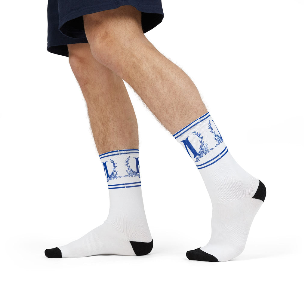 Blue Monogram M Cool Crew Socks | Personalized Initial Socks